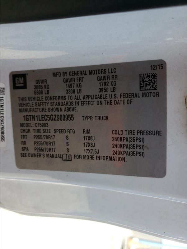 2016 GMC SIERRA 1GTN1LEC5GZ900955