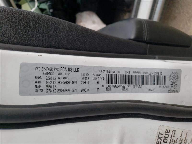 2016 DODGE DURANGO LI 1C4RDJDG4GC467536