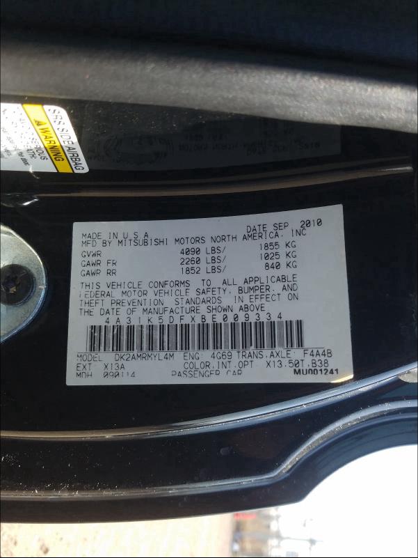 2011 MITSUBISHI ECLIPSE GS 4A31K5DFXBE009334