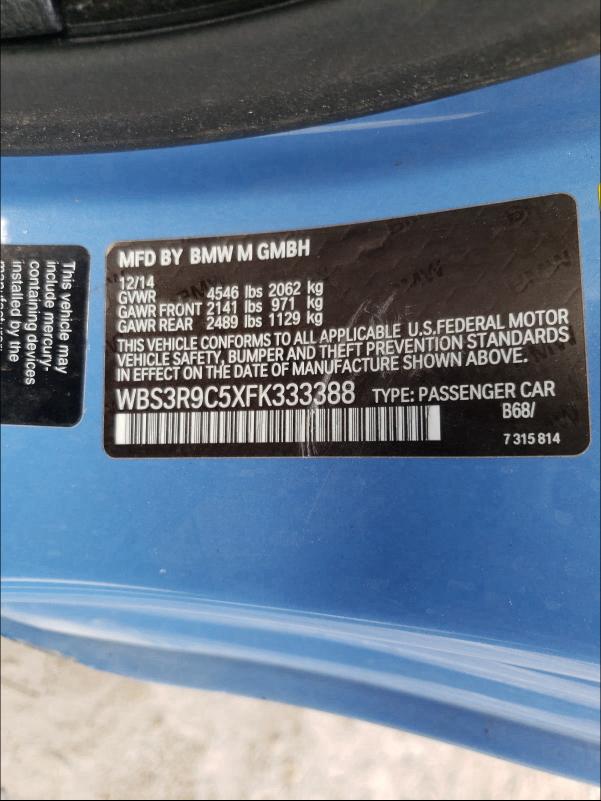 2015 BMW M4 WBS3R9C5XFK333388