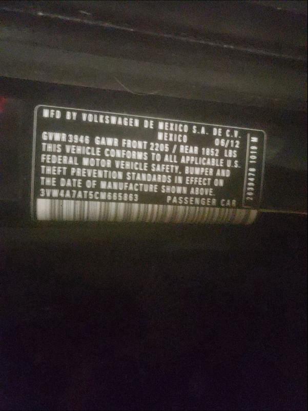 2012 VOLKSWAGEN BEETLE TUR 3VW4A7AT5CM665863