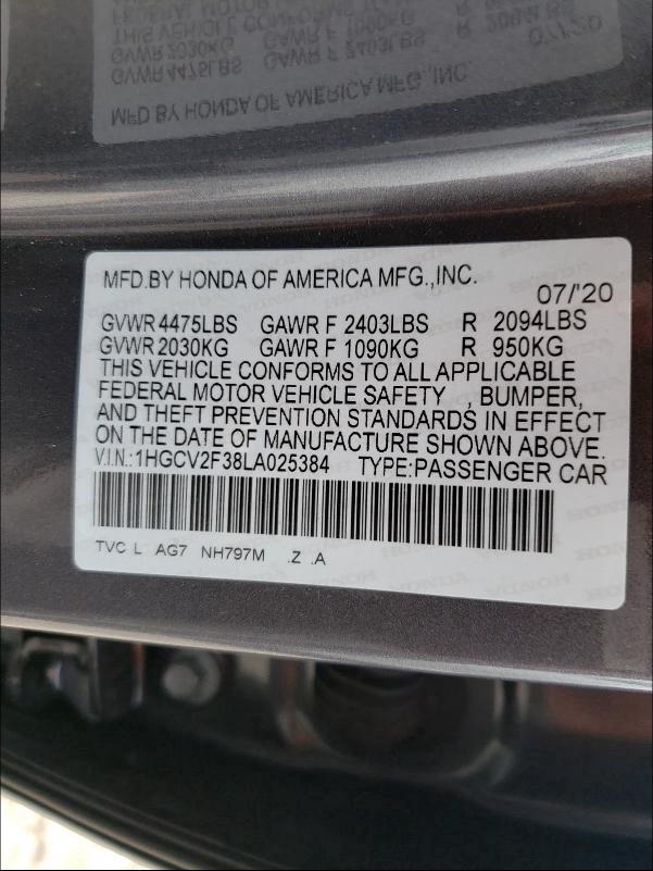 2020 HONDA ACCORD SPO 1HGCV2F38LA025384