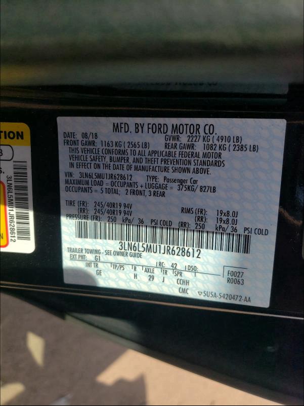2018 LINCOLN MKZ HYBRID 3LN6L5MU1JR628612