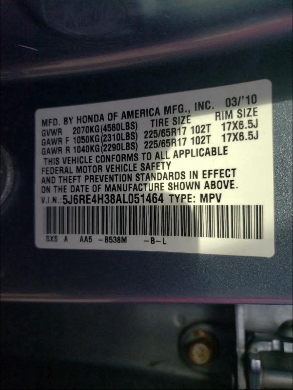 2010 HONDA CRV LX 5J6RE4H38AL051464