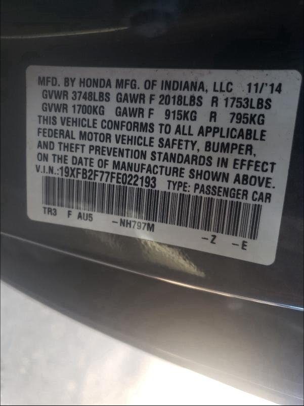 2015 HONDA CIVIC SE 19XFB2F77FE022193