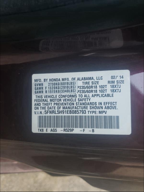 2014 HONDA ODYSSEY TO 5FNRL5H91EB085793
