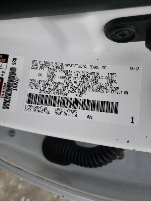 2012 TOYOTA TUNDRA DOU 5TFRM5F1XCX048089