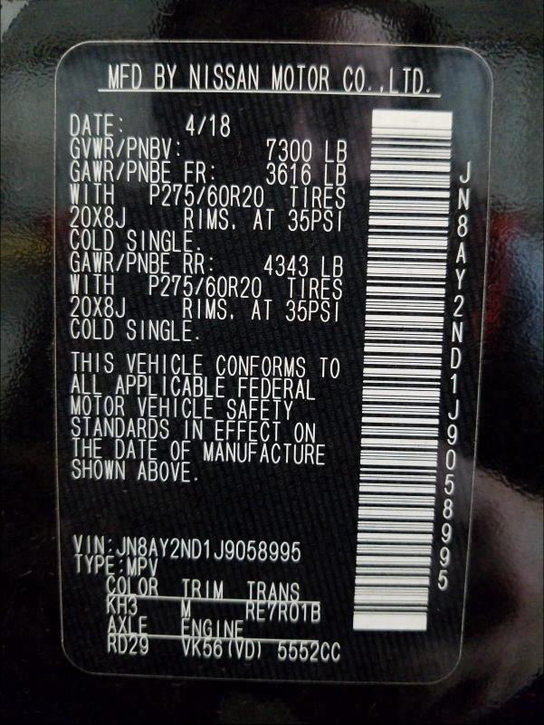 2018 NISSAN ARMADA JN8AY2ND1J9058995