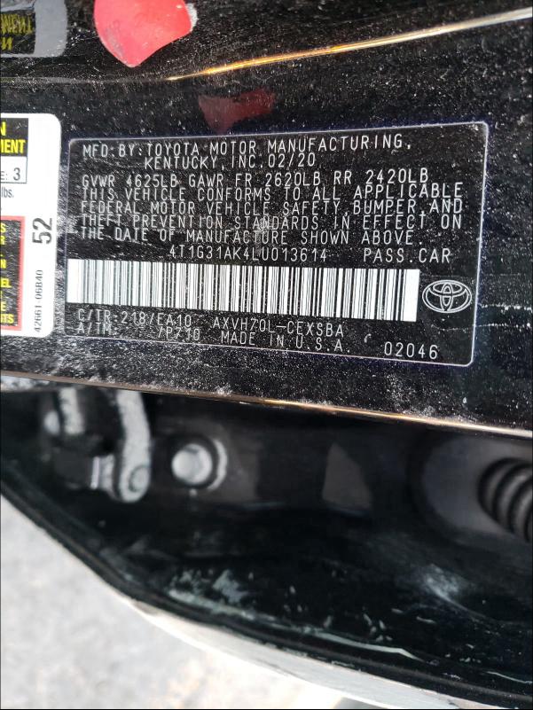 2020 TOYOTA CAMRY SE 4T1G31AK4LU013614