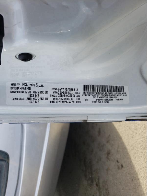 2016 RAM PROMASTER ZFBERFAT4G6B05368