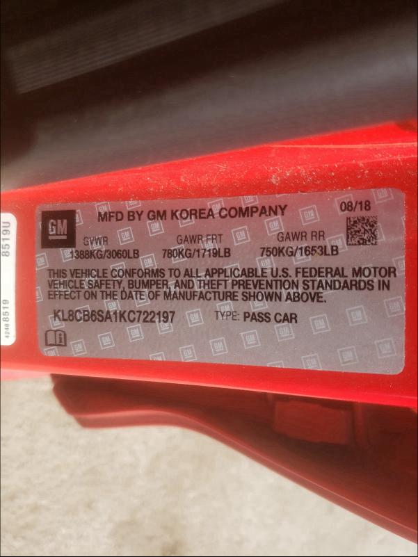 2019 CHEVROLET SPARK LS KL8CB6SA1KC722197