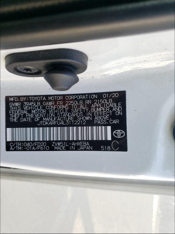 2020 TOYOTA PRIUS L JTDKARFU4L3112212