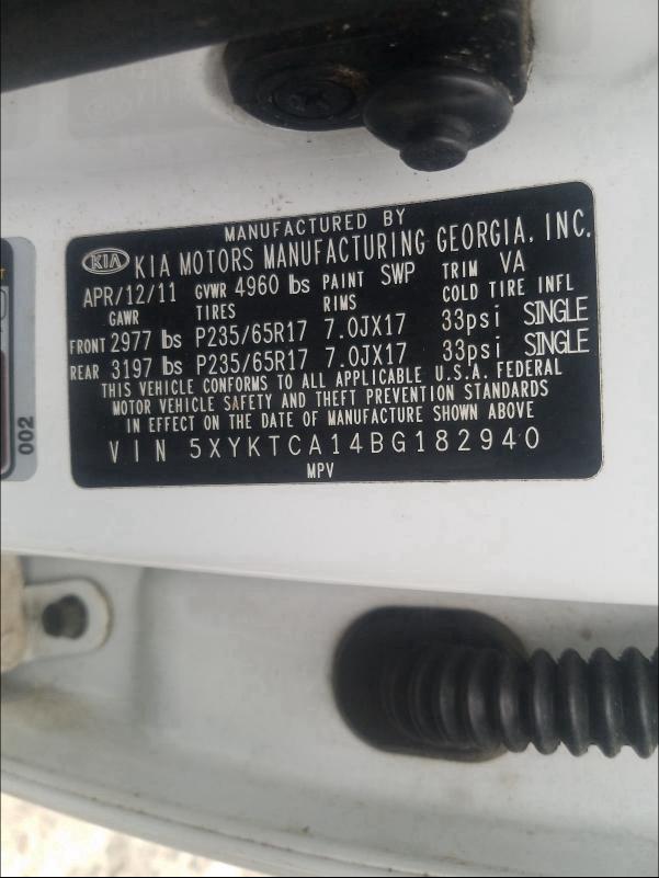 2011 KIA SORENTO BA 5XYKTCA14BG182940