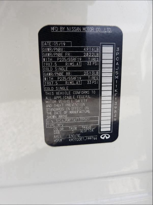 2019 INFINITI QX50 ESSEN 3PCAJ5M11KF139849