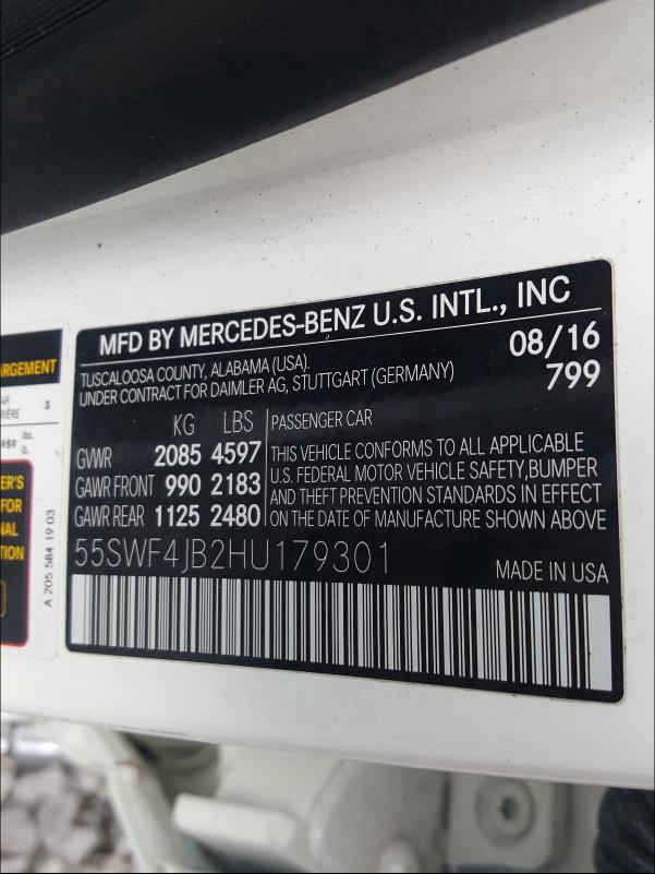 2017 MERCEDES-BENZ C300 55SWF4JB2HU179301