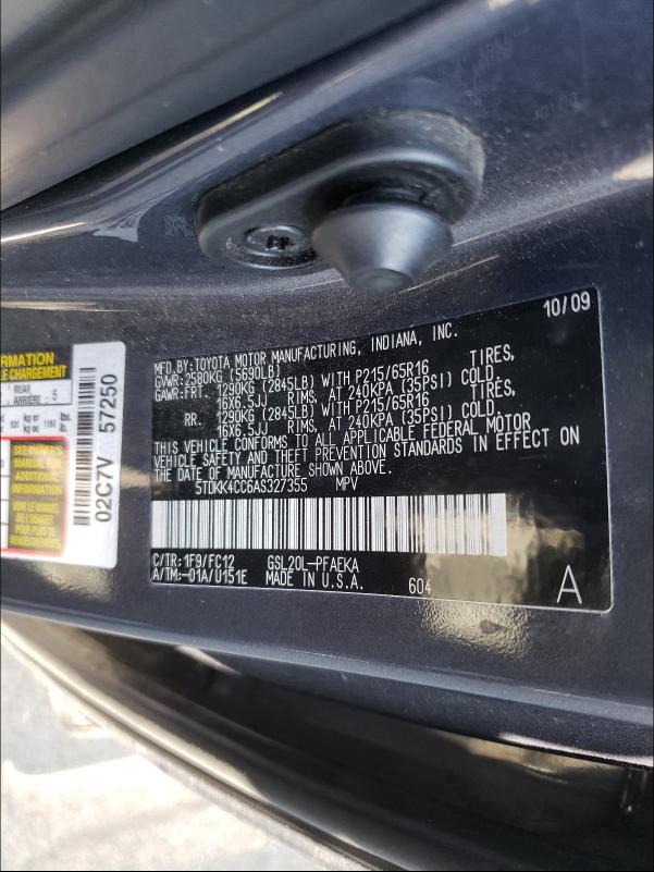 2010 TOYOTA SIENNA CE 5TDKK4CC6AS327355