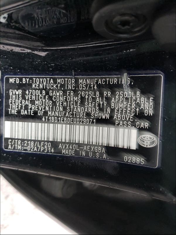 2014 TOYOTA AVALON HYB 4T1BD1EB0EU029071