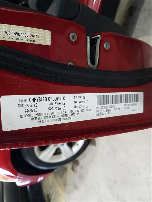 2012 DODGE CALIBER SX 1C3CDWDA0CD536441