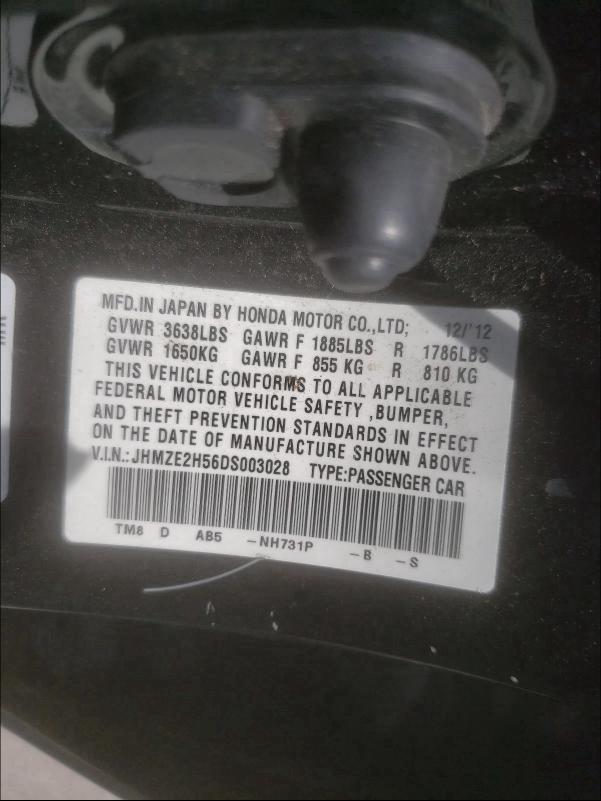 2013 HONDA INSIGHT LX JHMZE2H56DS003028