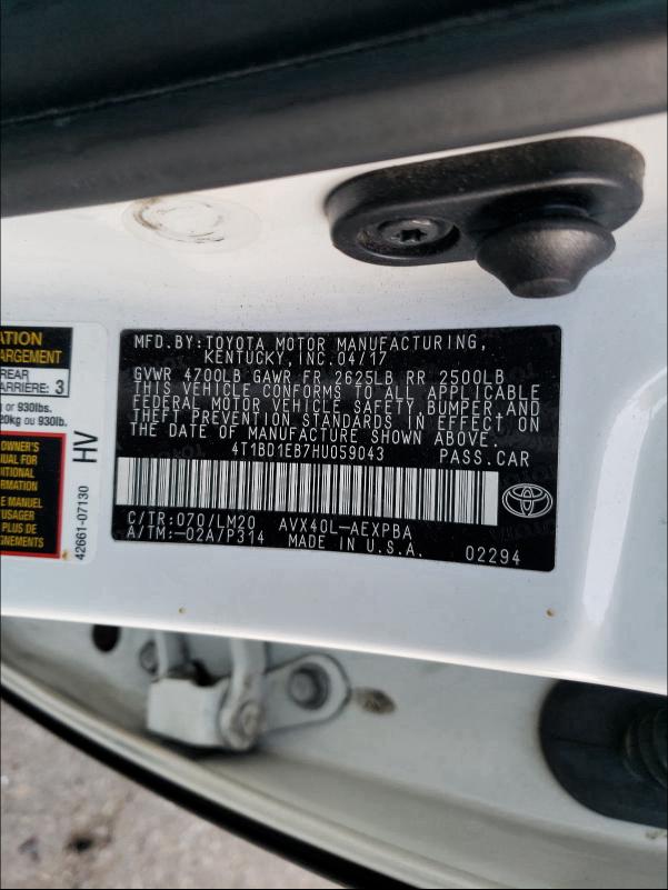 2017 TOYOTA AVALON HYB 4T1BD1EB7HU059043