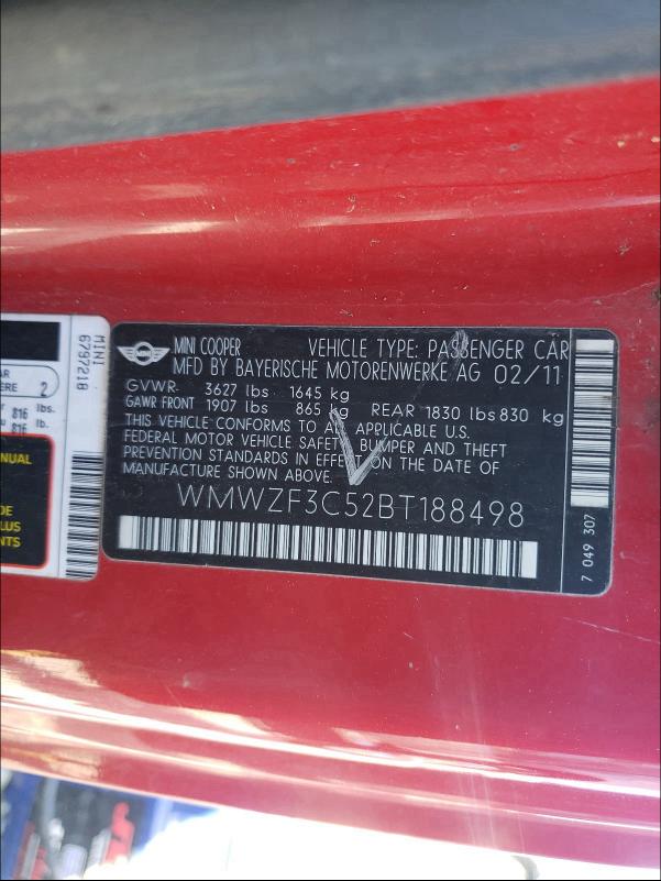 2011 MINI COOPER CLU WMWZF3C52BT188498