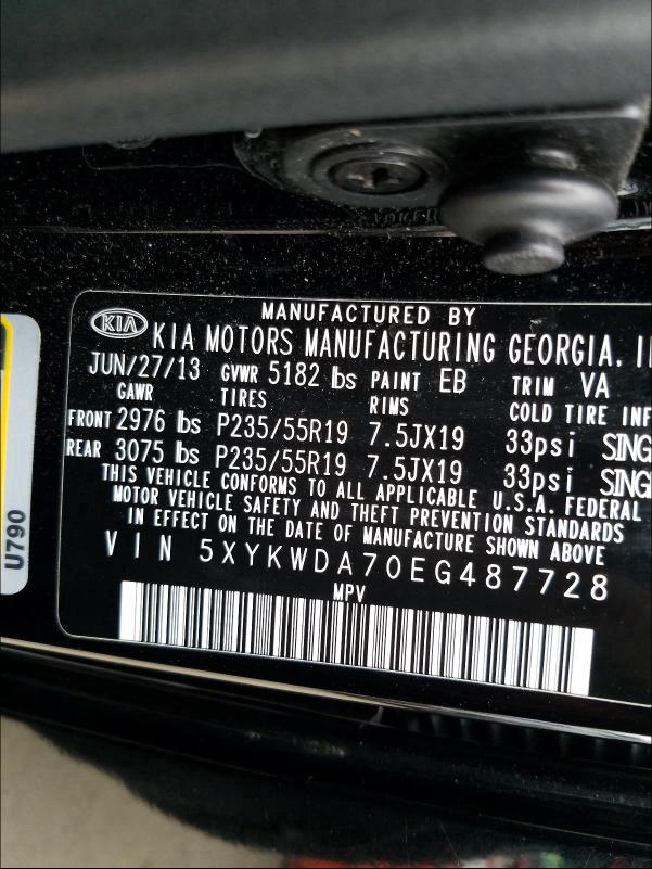 2014 KIA SORENTO 5XYKWDA70EG487728