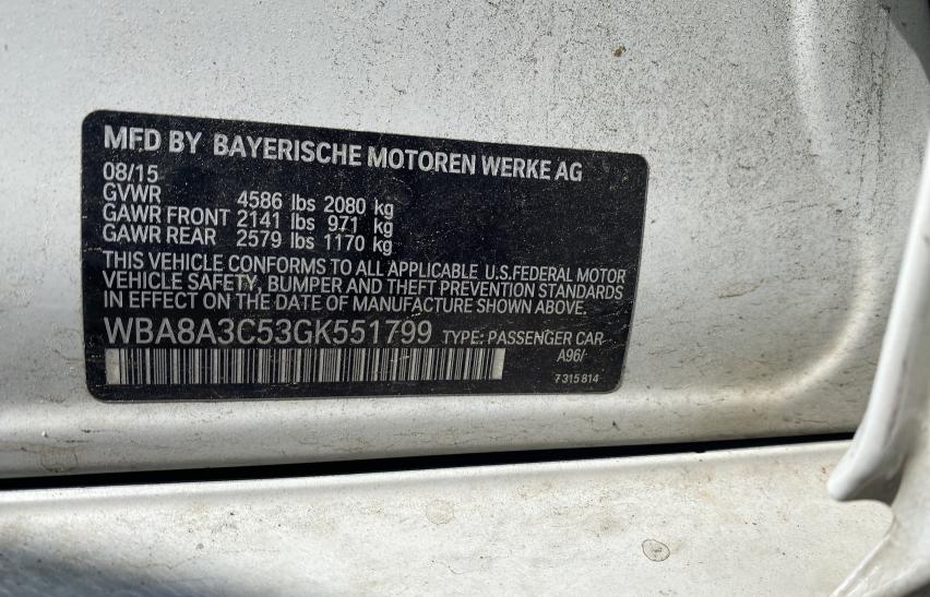 2016 BMW 320 XI WBA8A3C53GK551799