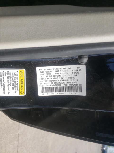 2012 ACURA TL 19UUA8F54CA025239