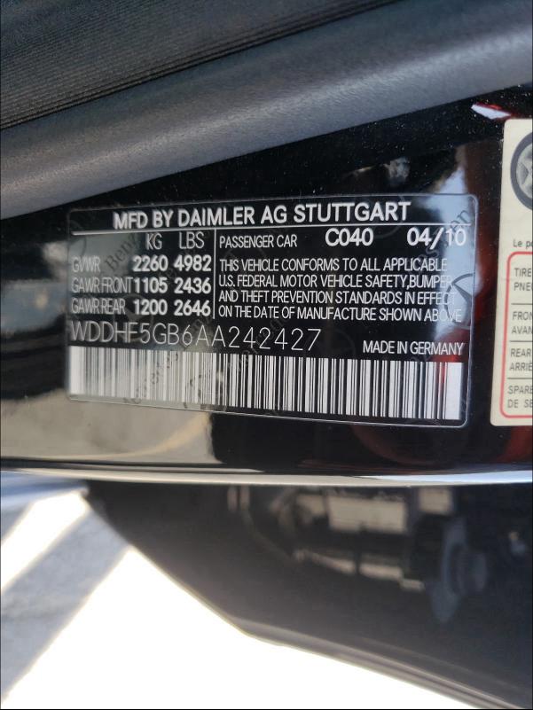 2010 MERCEDES-BENZ E-CLASS WDDHF5GB6AA242427