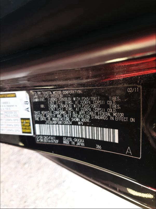 2011 TOYOTA FJ CRUISER JTEBU4BF5BK108834