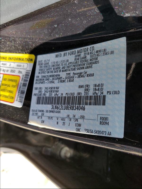 2014 LINCOLN MKZ HYBRID 3LN6L2LU8ER834046