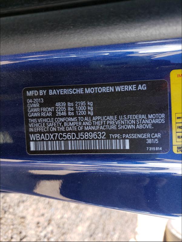 2013 BMW 335 I WBADX7C56DJ589632
