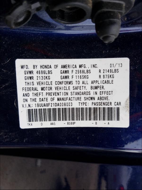 2013 ACURA TL 19UUA8F21DA008003