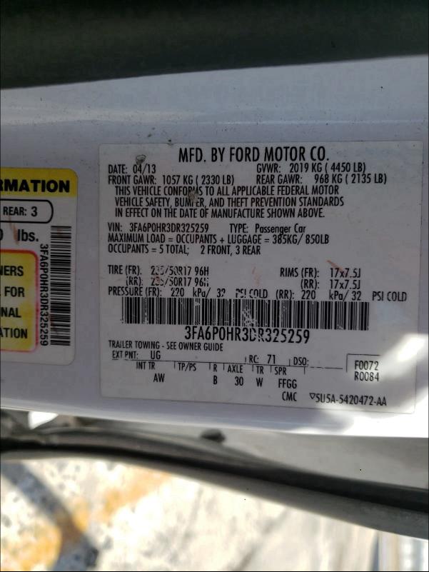 2013 FORD FUSION SE 3FA6P0HR3DR325259