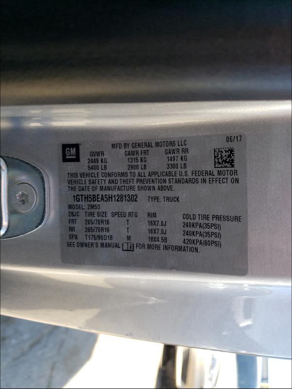 2017 GMC CANYON 1GTH5BEA5H1281302