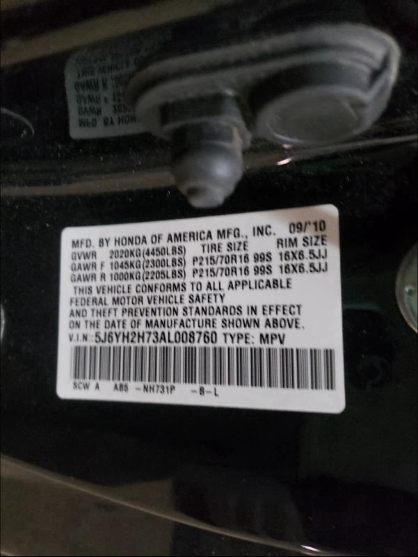 2010 HONDA ELEMENT EX 5J6YH2H73AL008760