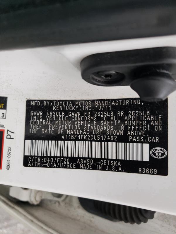 2012 TOYOTA CAMRY/SE/L 4T1BF1FK2CU517492