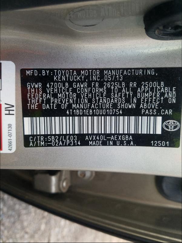 2013 TOYOTA AVALON HYB 4T1BD1EB1DU010754