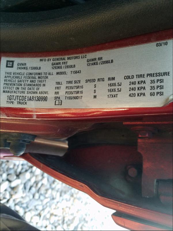 2010 GMC CANYON SLE 1GTJTCDE1A8130990
