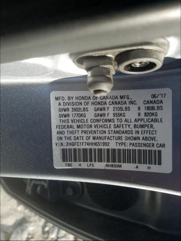 2017 HONDA CIVIC EXL 2HGFC1F74HH651992