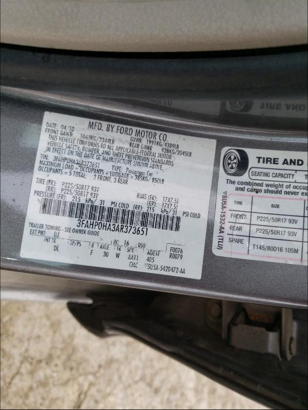 2010 FORD FUSION SE 3FAHP0HA3AR373651