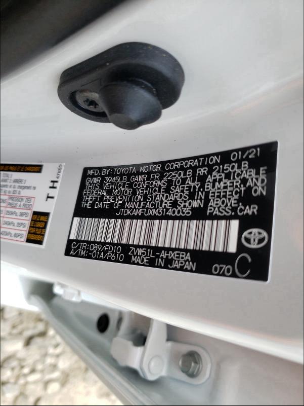 2021 TOYOTA PRIUS SPEC JTDKAMFUXM3140035