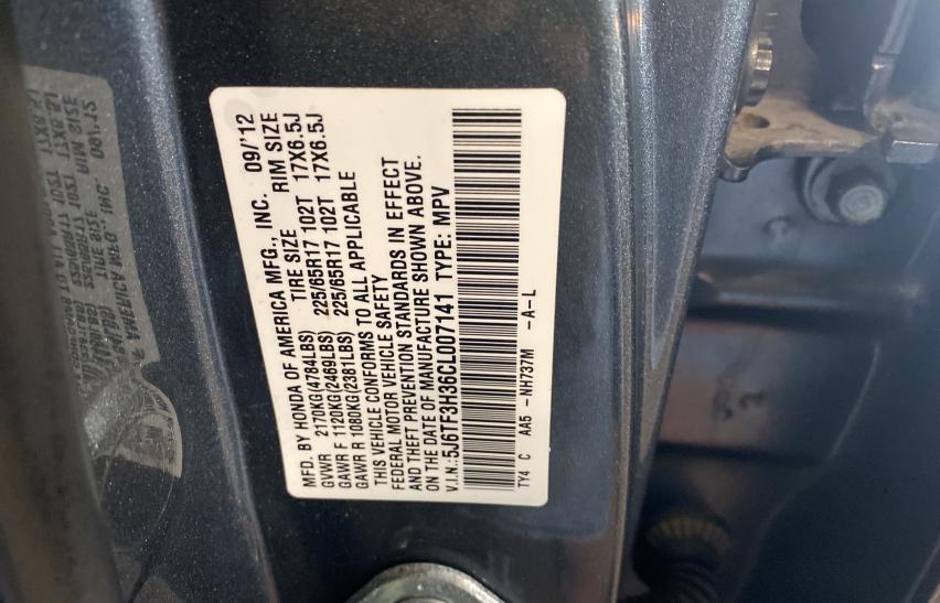2012 HONDA CROSSTOUR 5J6TF3H36CL007141