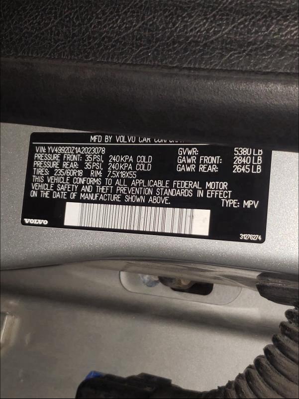 2010 VOLVO XC60 T6 YV4992DZ1A2023078