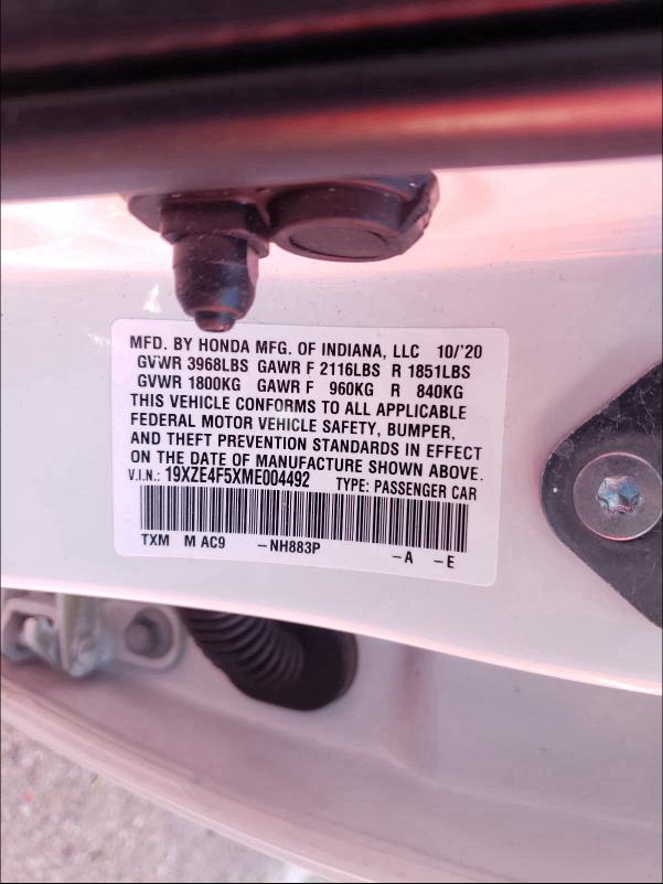 2021 HONDA INSIGHT EX 19XZE4F5XME004492