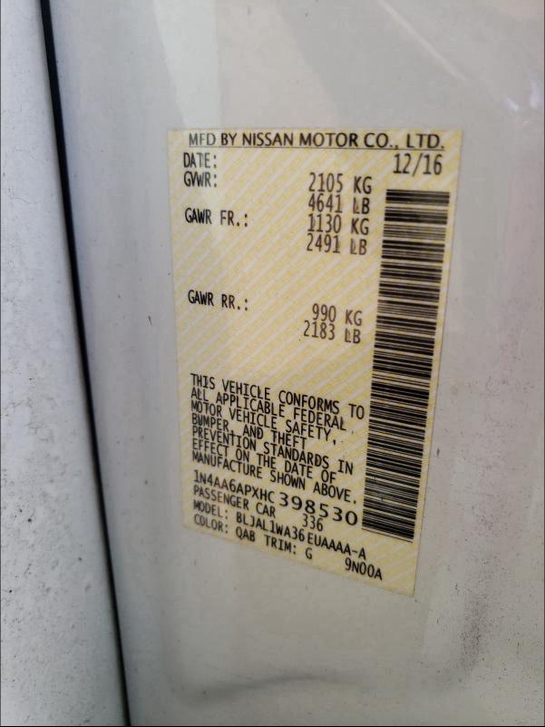 2017 NISSAN MAXIMA 3.5 1N4AA6APXHC398530