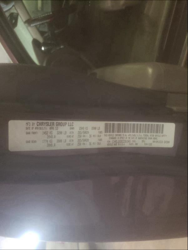 2012 DODGE DURANGO CR 1C4RDJDG3CC291945