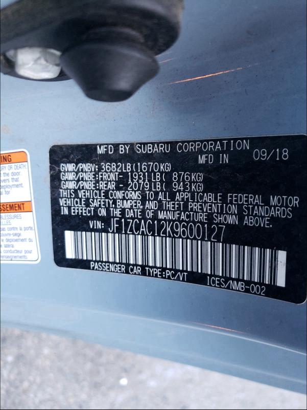 2019 SUBARU BRZ LIMITE JF1ZCAC12K9600127