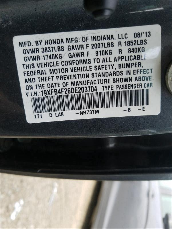 2013 HONDA CIVIC HYBR 19XFB4F26DE203704