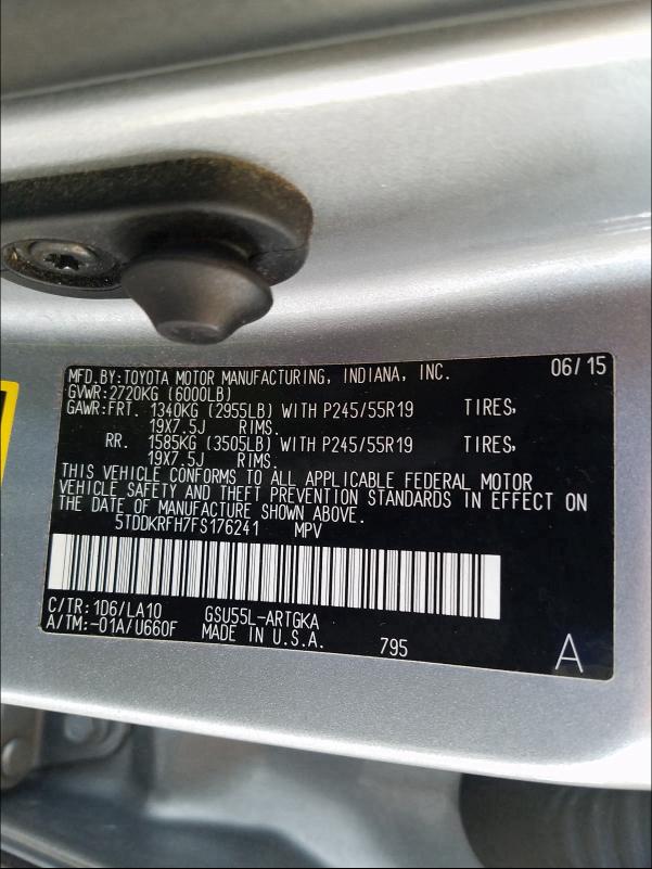 2015 TOYOTA HIGLANDER 5TDDKRFH7FS176241